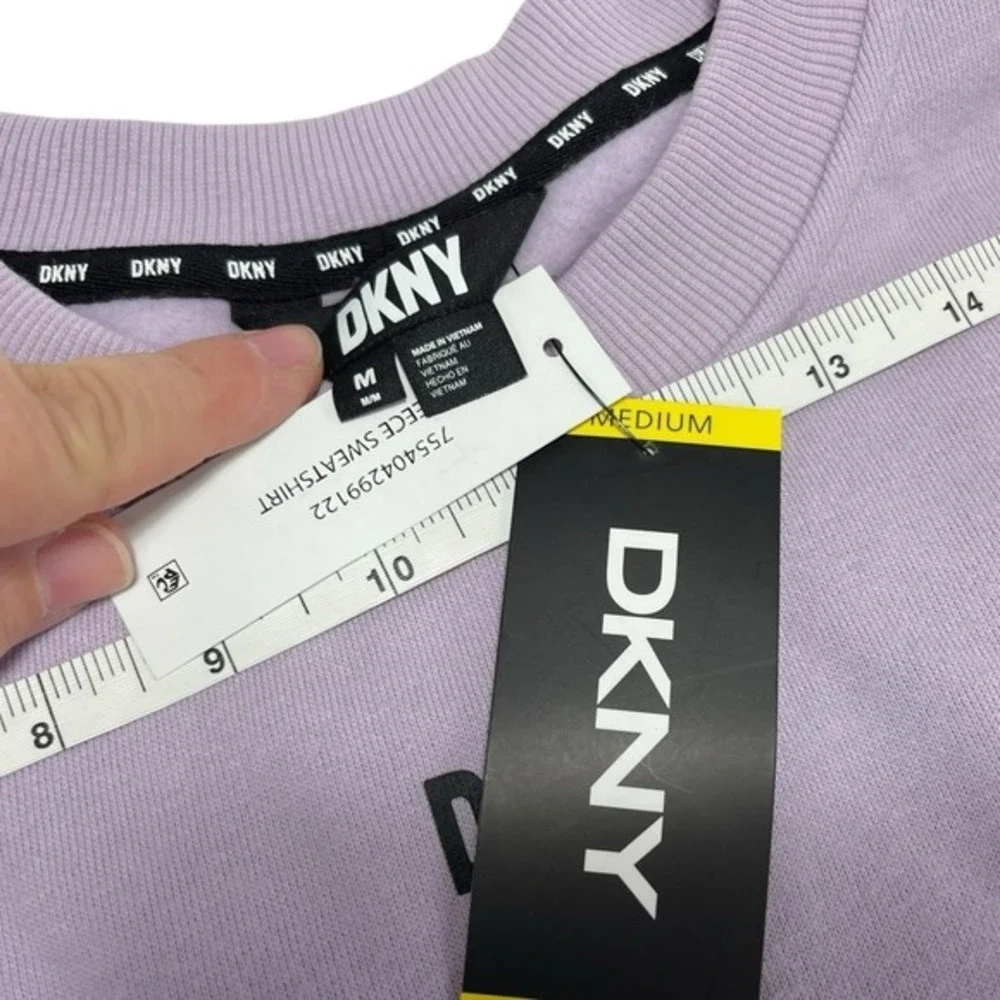 NEW DKNY Medium‎ Purple Sweatshirt Crew Neck Logo Pullover Athleisure Sporty